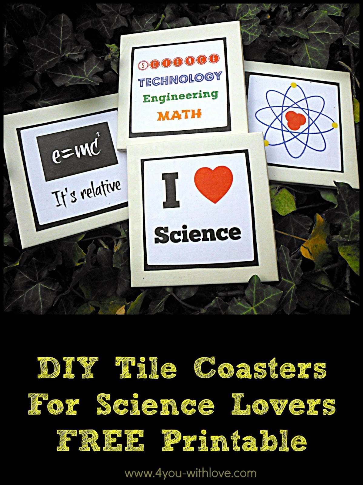 DIY Tile Coasters for Science Lovers – FREE Printable